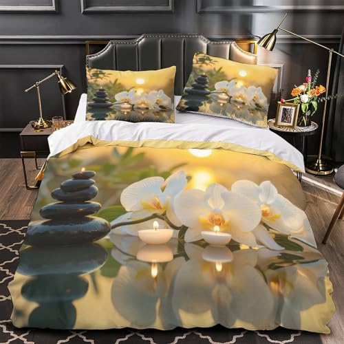 Housse de couette 140x200cm pierres de spa parure de lit microfibre 3D - 2