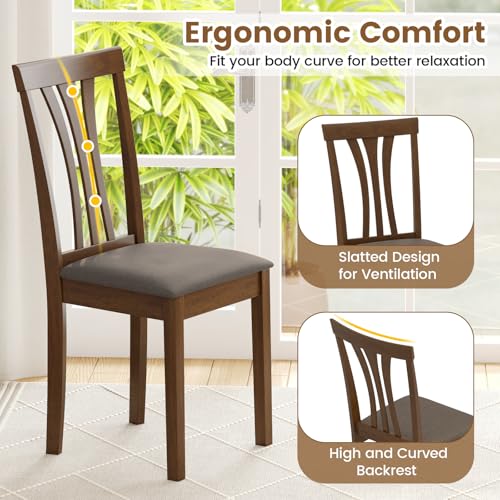 Image of Giantex Wooden Dining Chairs Set of 2, Linen Fabric Upholstered Kitchen Armless Chair w /Rubber Wood Frame, Padded Seat, High Curved Back, Farmhouse Accent Side Chairs for Living Room (Brown+Gray)