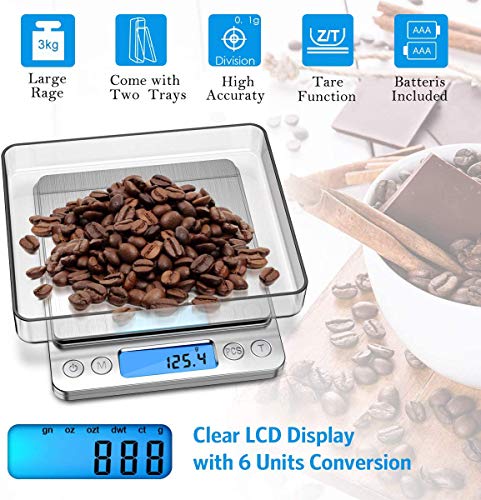Digital Scale Kitchen Scale 3Kg/ 0.1G Precision Pocket Cooking Baking Scale Count Function For Jewelry Multifunctional Electronic Scale Stainless Steel (Silver) #TOP1