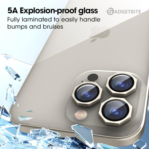 Image of GadgetBite Snaptra Octagon Lens Protector Compatible With iPhone 16 Pro & iPhone 16 Pro Max - 9H Tempered Glass Camera Cover with Metal Ring, Scratch-Resistant,Camera Lens - Natural Titanium
