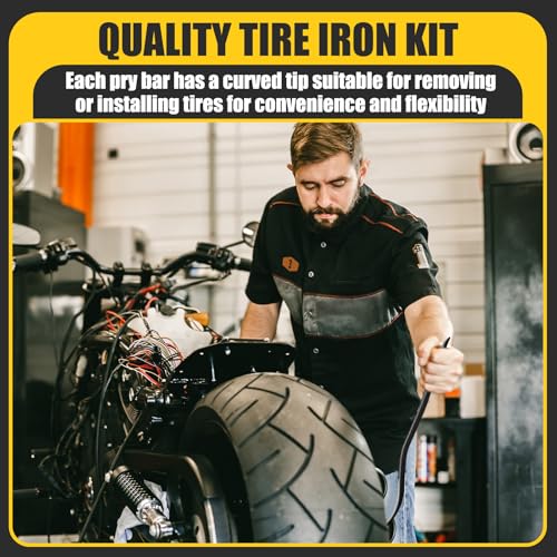 Image of 3 Pcs Tire Iron Kit Include 2 Pcs 10 inch Motorcycle Tire Spoons and a 15 inch Arc Levers Changing Repair Removal Tools for Dirt Bike Motorcycle ATV