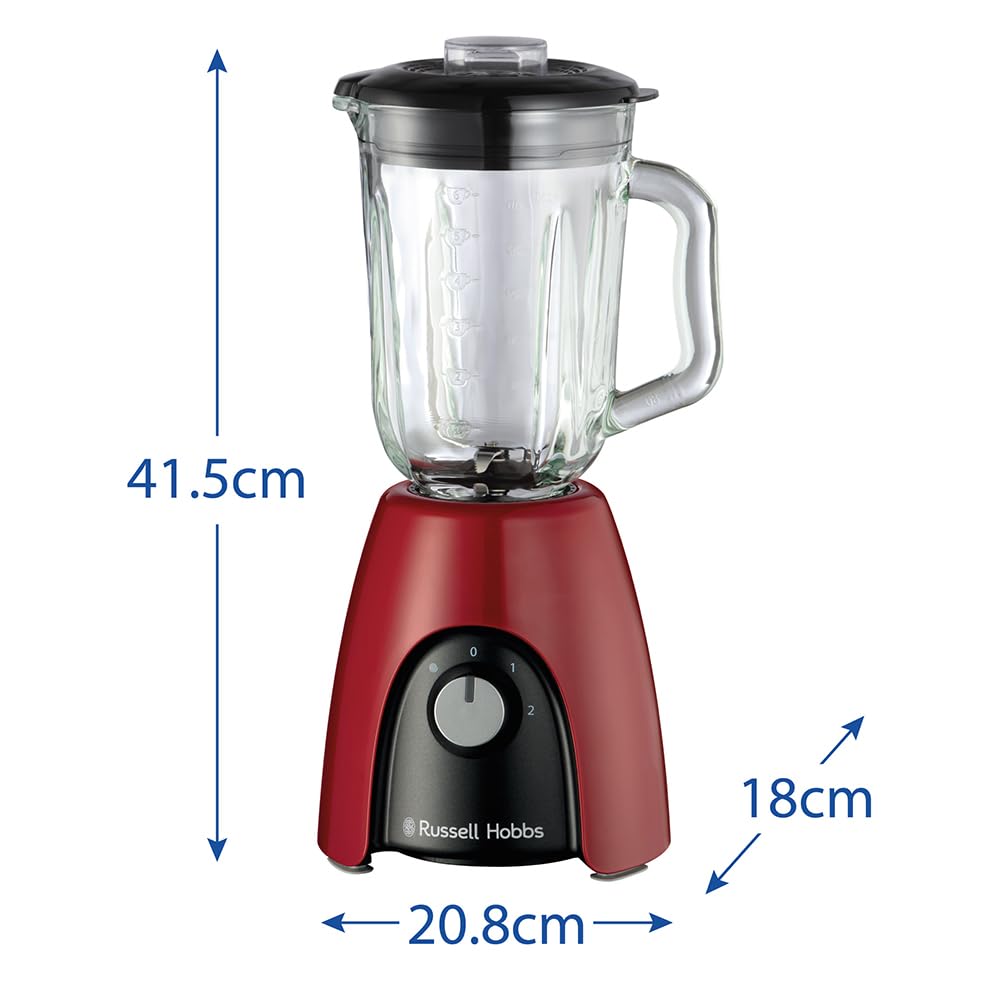 Russell Hobbs Standmixer [Smoothie Maker] Mixer (Blender, 1,5L Glasbehälter, 2 Stufen und Pulse-Funktion, BPA-frei, Edelstahlmesser, 850 Watt Hochstleistung) Desire Rot 27120-56