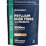 Psyllium Husk Capsules 5000mg with Probiotic Acidophilus | Natural Soluble Fibre Supplement | Plantago Ovata Seed Husk Extract | 120 Vegan Capsules | by Horbaach