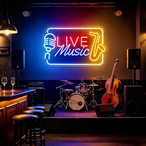 Live Music Neon Sign Dimmable LED Neon Light for Bar Pub Club Bedroom Wall Decor Music Themed Neon Wall Art Gift for Music Lovers Home Party Decoration