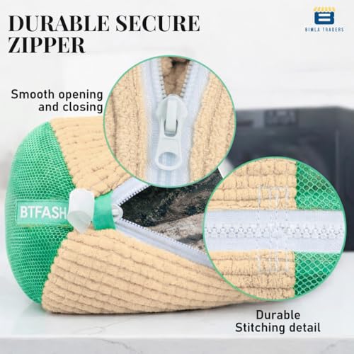 Image of Reusable Shoe Laundry Bag for Washing Machine & Dryer | Plush Zippered Washing Pouch for Sneakers, Baby Items & Delicates (Beige) Pack of -1