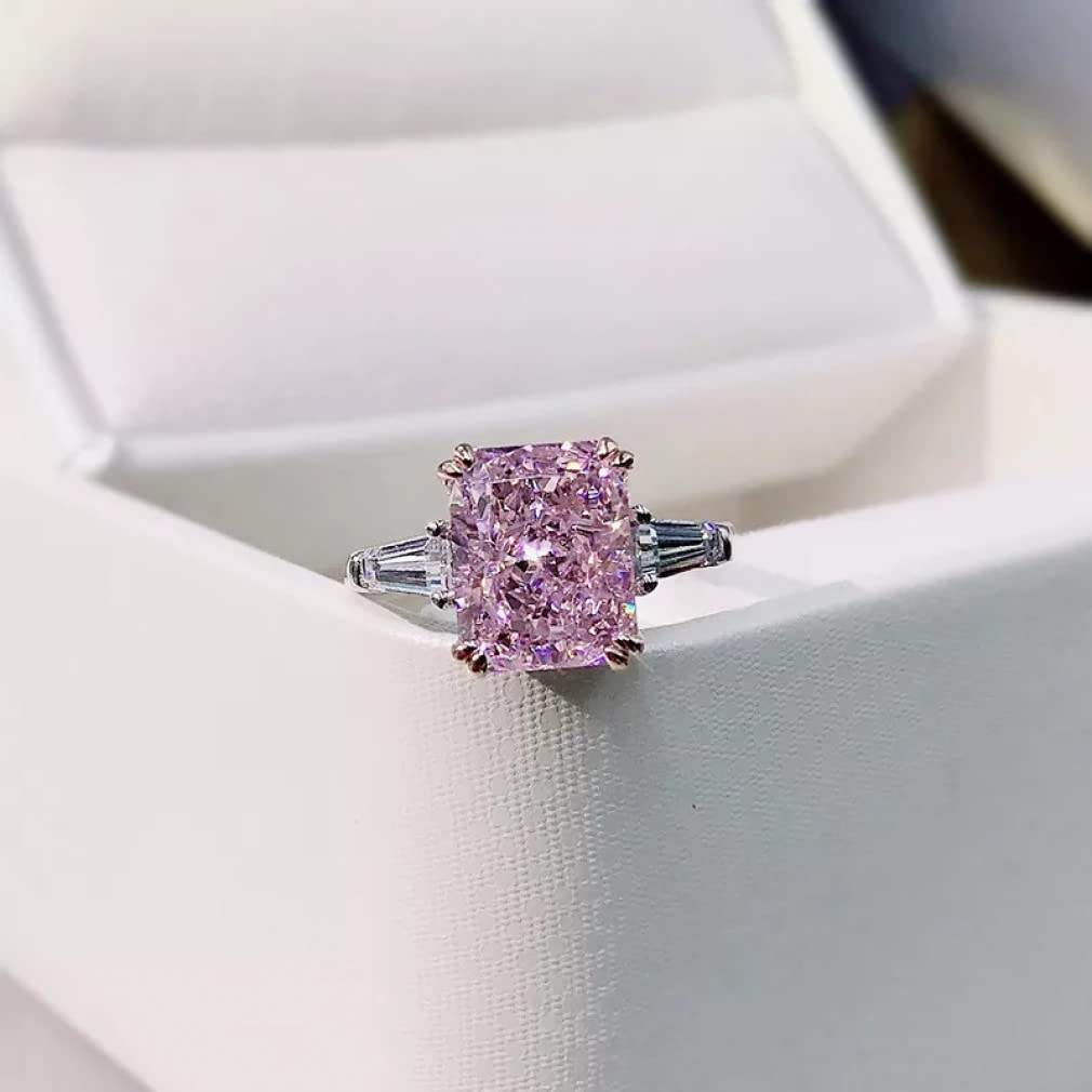 TUMMTY 925 Sterling Silber Funkelnde 2 Karat quadratische rosa Kohlenstoff-Diamant-Eheringe für Frauen Schmuck Geschenk