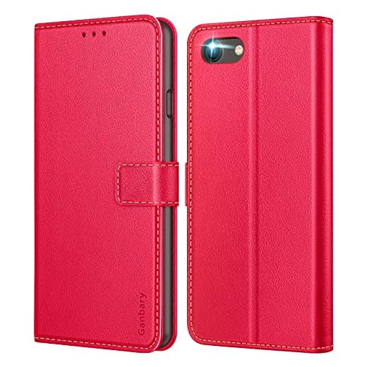 Ganbary Coque pour iPhone SE 2022 5G/SE 2020/7/8, [Housse en Cuir PU Premium] [Etui à Rabat] [Pochette de Portefeuille], Étui de Protection pour iPhone SE 2022 5G/SE 2020/7/8 - Rouge
