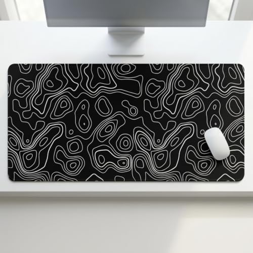 Image of Topography Abstract Desk Mat 458 x 915 mm XXL Extended Mouse Pad for Office & Gaming | Large Keyboard Mouse Pad with Anti-Skid Rubber Base, 3mm Thick, Stitched Edges & HD Printed Surface