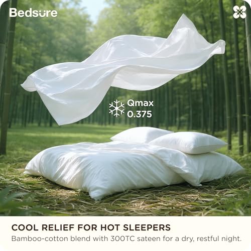 Image of Bedsure Cooling Duvet Cover Queen Size, Cotton & Viscose Derived from Bamboo Duvet Cover Set, PureWoven Ultra-Soft, Breathable & Lightweight Home Bedding for All Seasons (White,90 inchx90 inch)