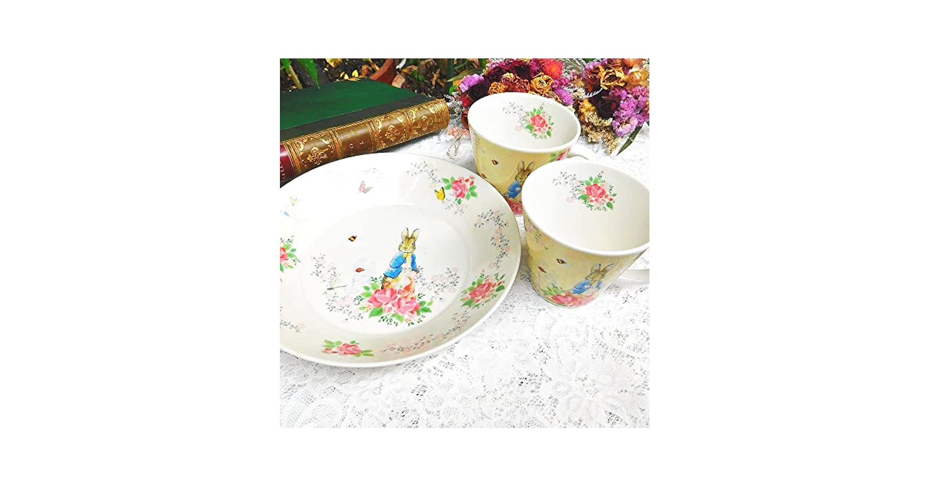 希少！ ピーターラビット　ティータイム　マグ&プレートセット Amazon.co.jp: ピーターラビットの花柄マグカップ&プレート
