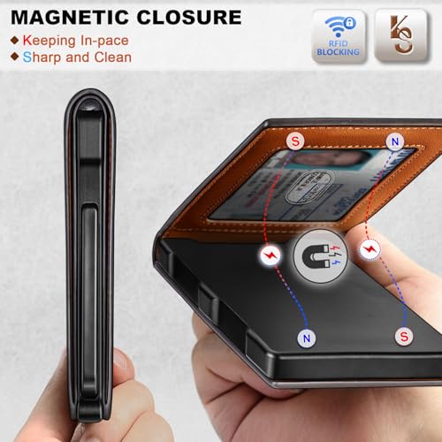 Image of KEMISANT Men Wallet,Slim Wallet Card Case With Magnetic Billfold Flip,Pop-up Access for 12Cards RFID Blocking