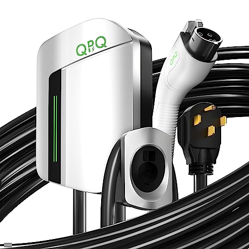 QPQ Level 2 EV Charger, 40Amp 240V Hardwired EV Fast Charge Station, Wall Charger Electric Vehicle Charging Stations with NEMA 14-50 25FT Cable FCC/UL/ROHS for J1772 EV Charger for Home
