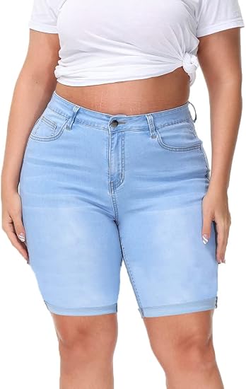 ALLEGRACE Pantalones Cortos de Mezclilla de Talla Grande para Mujer,  Cintura Alta, Dobladillo doblado, Pantalones Cortos de Mezclilla, Longitud  Media 52# Azul Claro, 20 Plus : Amazon.com.mx: Ropa, Zapatos y Accesorios