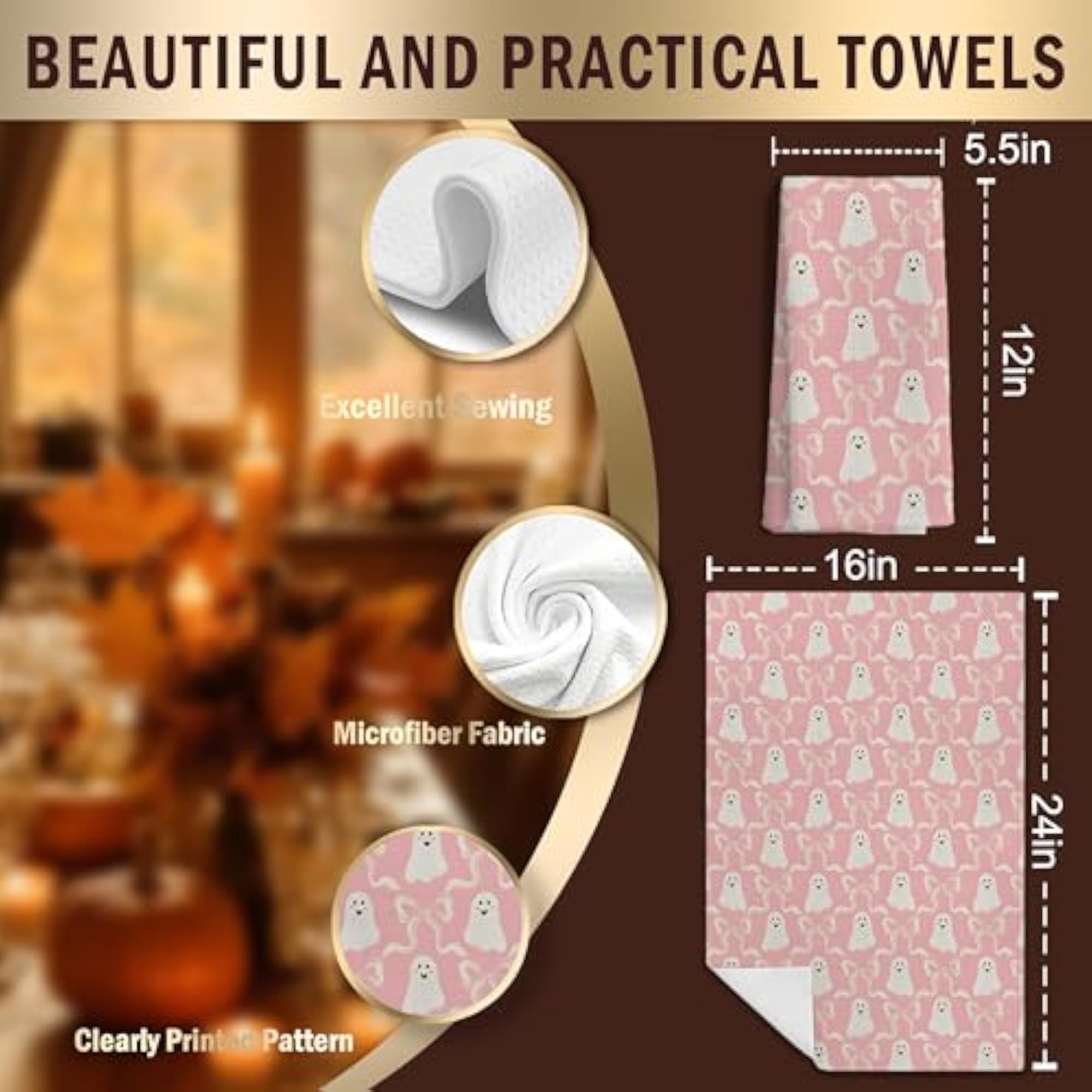Pink Halloween Ghost Kitchen Towels, Spooky Decor