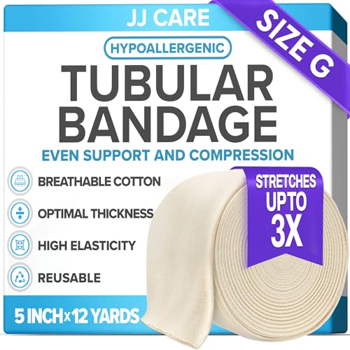 jj care tubular bandage 5 x 12 yards stockinette tubing for legs and knees tubi grip size g reusable elastic bandage sleeve compression tubes for upper thigh and waist rubber latex wcotton