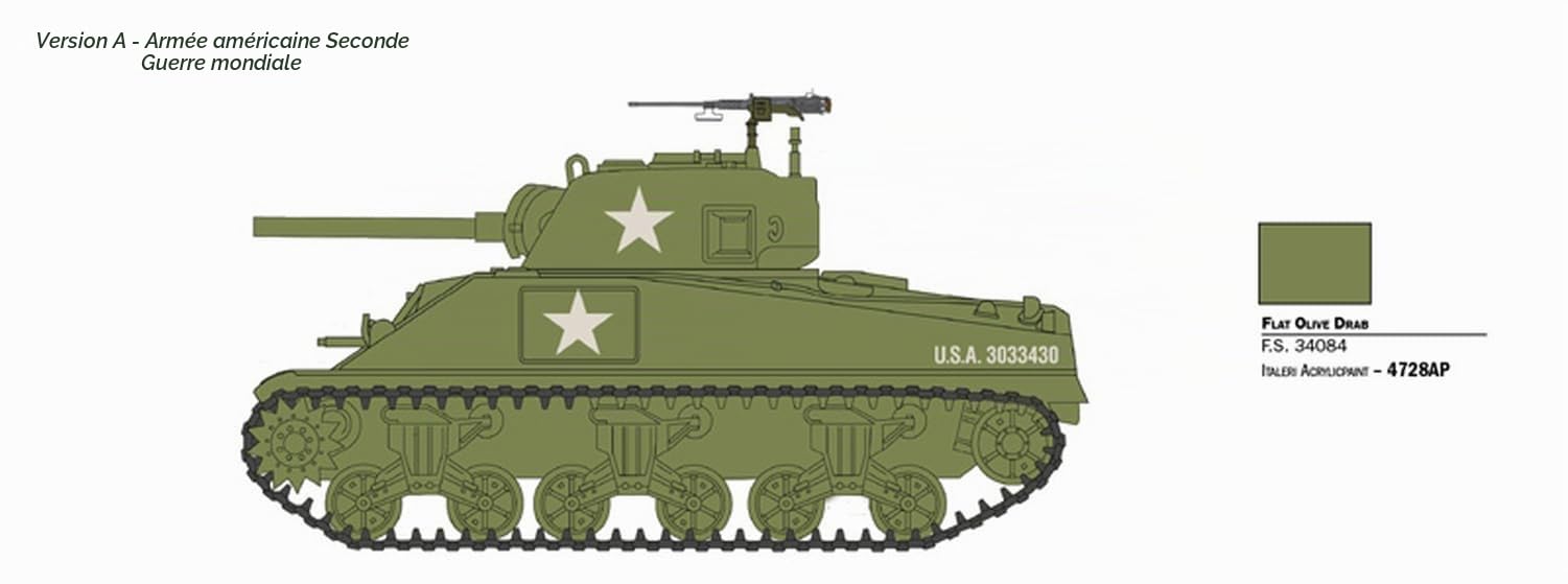 Italeri 25751 1:56 US M4 Sherman (75 mm) – Modélisme, kit de Construction, modélisme, Bricolage, Loisirs, Collage, kit de Construction en Plastique, détaillé, Non Peint, Couleur moulée