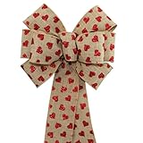 Red Glitter Hearts Rustic Valentine's Day Bow - available in 2 sizes