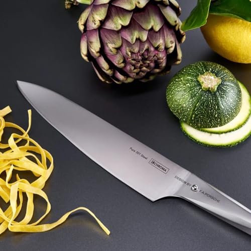 Chroma P01 Chef’s Knife Type 301 by F.A. 10″ Professional Kitchen Knife Japanese 301 Steel Blade Razor Sharp, Ergonomic Steel Handle Chopping, Mincing, Dicing, Crushing Hostess Cooking Gifts - Thumbnail 2