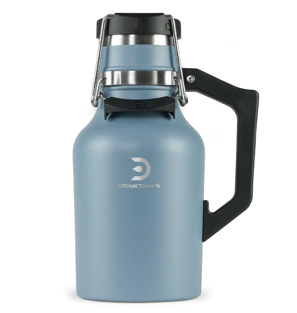 DrinkTanks Craft Growler, Passivated Stainless Steel Growlers for Beer, Leakproof and Vacuum Insulated Beverage Tumbler, Easy-to-Use Soda, Wine, or Coffee Tumbler with Handle, 32 Oz.
