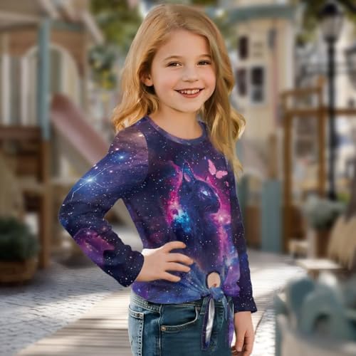 Girls Long Sleeve Shirts Crew Neck Toddler Sweatshirt Tie Front Knot Kids Blouse Children Tees Size 5-124