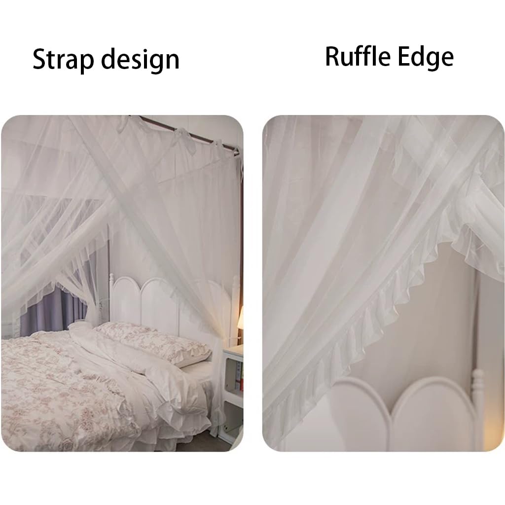 SCMTYWCQ Solid White Romantic Princess 4 Corner Post Mosquito Net for Girls Women Bed Curtain Canopy for Adults Wedding Bedroom Kids Rooms Decoration (Solid White, 59