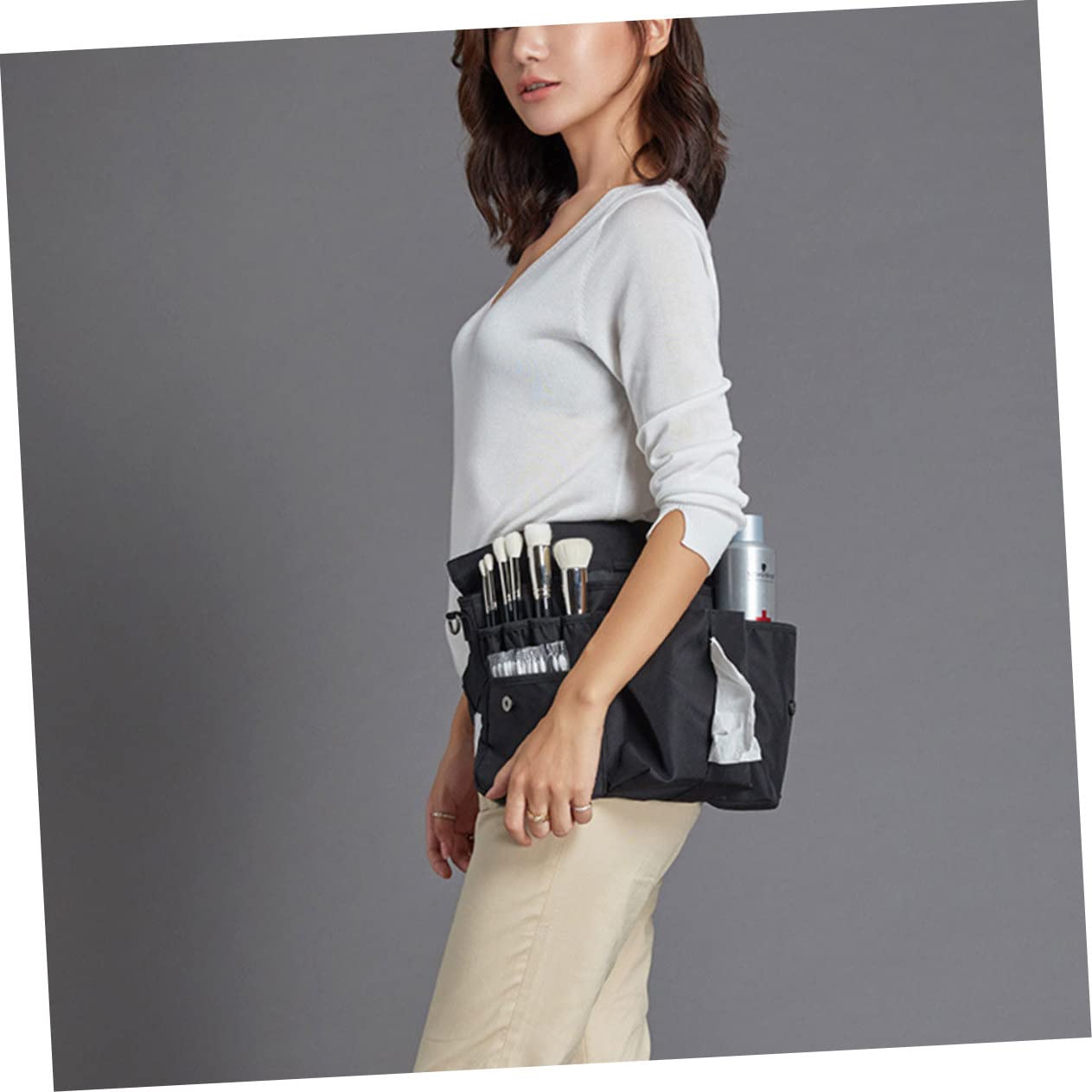Mikinona Schwarzes Kosmetikmäppchen aus Canvas mit Großer Kapazität und Wasserdichtem Design Tragbare Tasche mit Gürtel für Make Up Pinsel und Kosmetikaufbewahrung