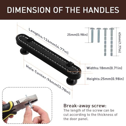 Image of 6 Pack Leather Cabinet Handle Pulls 3-3 /4 inch Hand-Stitch Black Leather Drawer Pulls Dresser Handle Pulls for Cabinets Cupboards Dressers Drawers Bedroom Leather Pulls