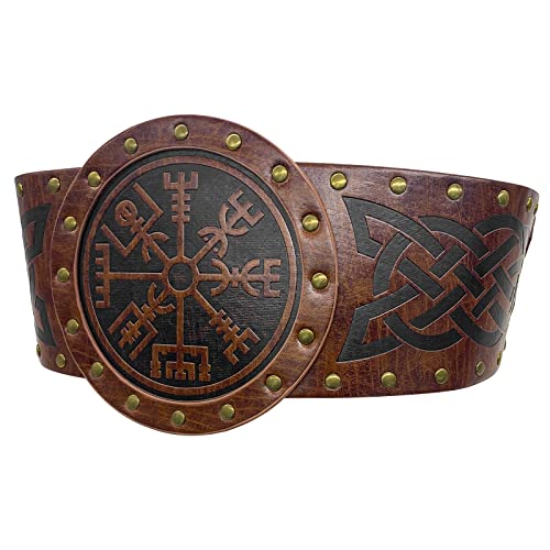 HiiFeuer Viking Embossed Wide Belt, Nordic Faux Leather Armor Belt Knight Corset Belt, LARP Costume (Brown A)3