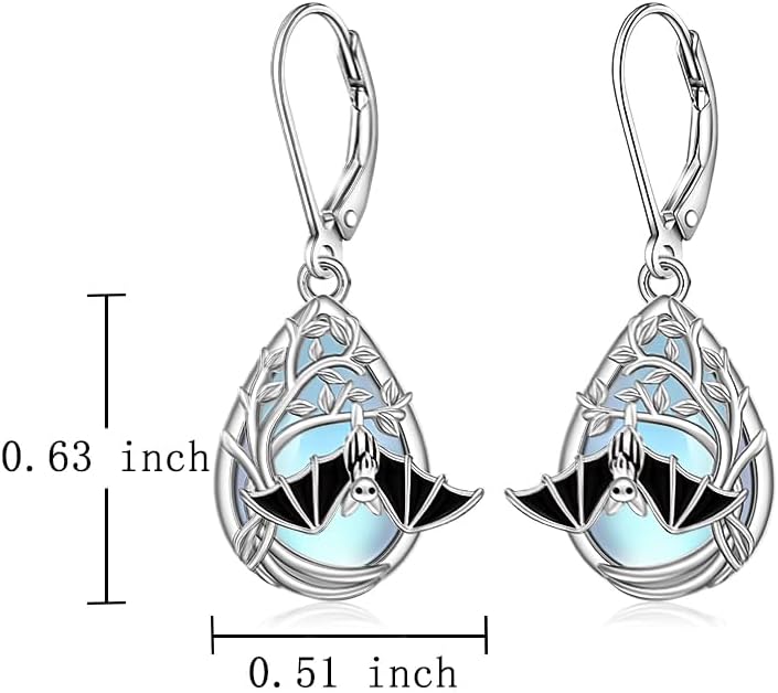 Halloween Bat Earrings Moonstone Earrings for Women Sterling Silver Spooky Gothic Bat Earring Dangle Cute Halloween Jewelry - Image 2