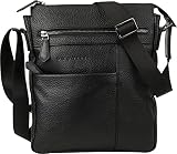 bugatti Citta Kleine Umhängetasche für Herren Schultertasche Leder, Messenger Bag Kuriertasche, Schwarz
