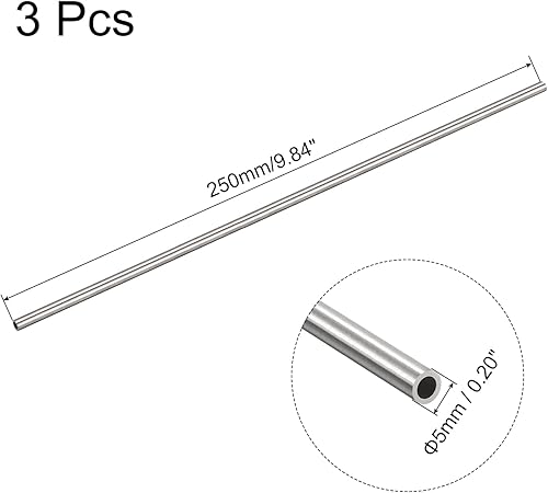 Miniatura 2 de uxcell 3 tubos capilares de acero inoxidable 304, OD 5 mm x 0.9 mm de espesor de pared, longitud de 250 mm, tubería metálica para maquinaria
