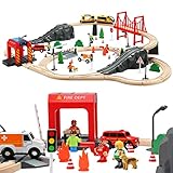 72PCS Wooden Train Tracks & Trains, Gift Packed Toy Railway Kits for Kids, Toddler Boys and Girls...