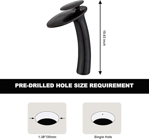 Miniatura 7 de Wovier - Lavabo tipo cascada para baño, grifo monomando para lavabo, monomando, para lavabo, cuerpo alto