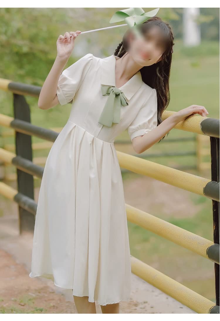 ZHCWT Summer Dresses for Women Vintage Elegant Dress French Style Student Dresses  with Green tie (Color : C, Size : Xl): Buy Online at Best Price in UAE -  Amazon.ae