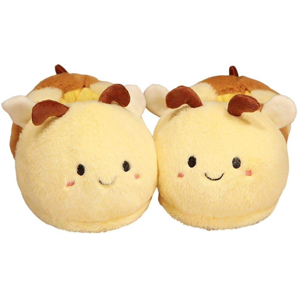 Pantoufles abeille peluche douce chausson hiver semelle épaisse couple