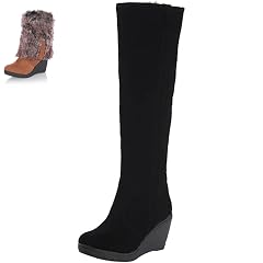 Faux Suede Tall Wedge Boots Knee High Boots for Women Fur Cuff Warm Fur Lined Snow Tall Boots