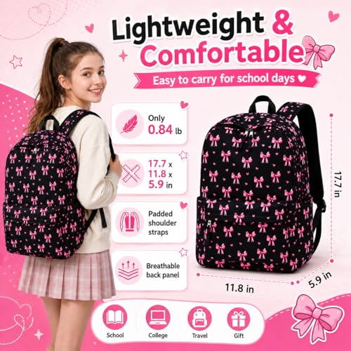 Image of LOIDOU Backpack for Girls School Backpacks Bookbags for Elementary Middle School Women Laptop Backpacks (Bow Tie Black, L-17)