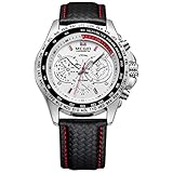 Leuchtend MEGIR Herren Analog Quarz Uhr mit Schwarz Leder Armband 1010G
