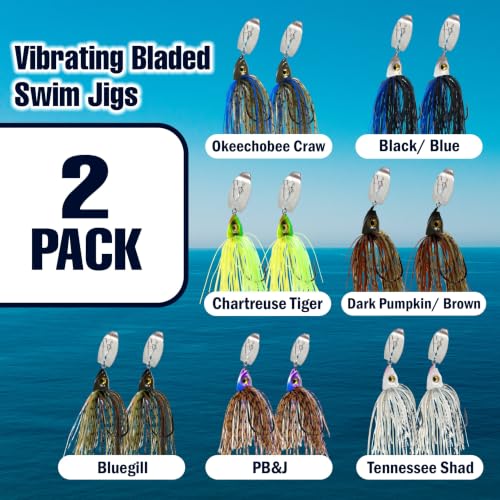 Reaction Tackle Tungsten Bladed Swim Jig Heads - Vibrating Chatter Jig with Silicone Skirt for Bass Walleye Pike - 1/2 Oz Chartreuse Tiger (2-Pack) by Reaction Tackle - Used condition - Image 5