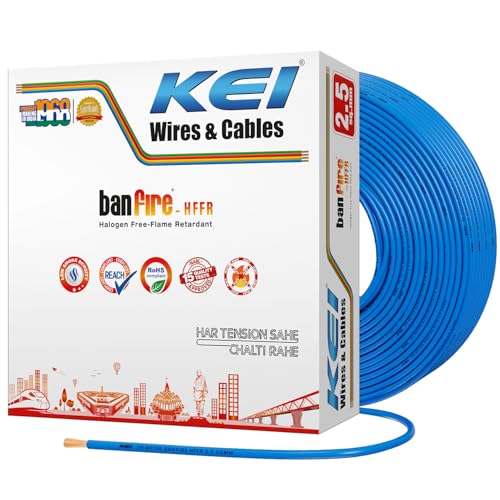 Image of KEI BANFIRE- HFFR 2.5 sqmm 1 Core 99.97% Pure Copper Conductor Heat Resistant Flame Retardant Low Smoke & Halogen - Lead Less House Wire for Domestic & Industrial Electrical Wiring (Blue,90 Meters)