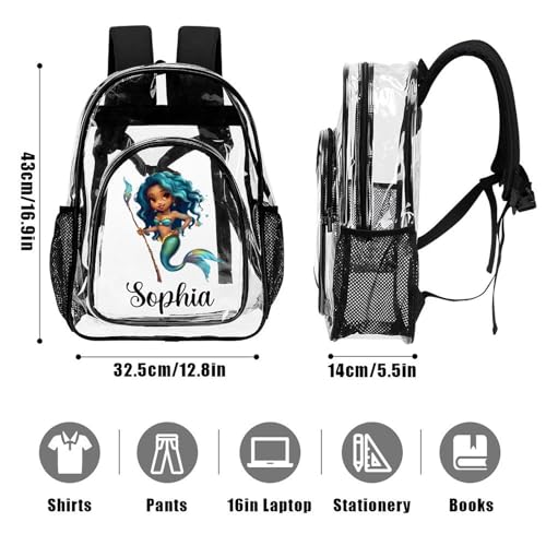 Personalized Beautiful Mermaid Clear Backpack for Kids Custom School Transparent Backpack for Boys With Name Back To School Gifts for Boys Girls Travel PVC Book Bags2