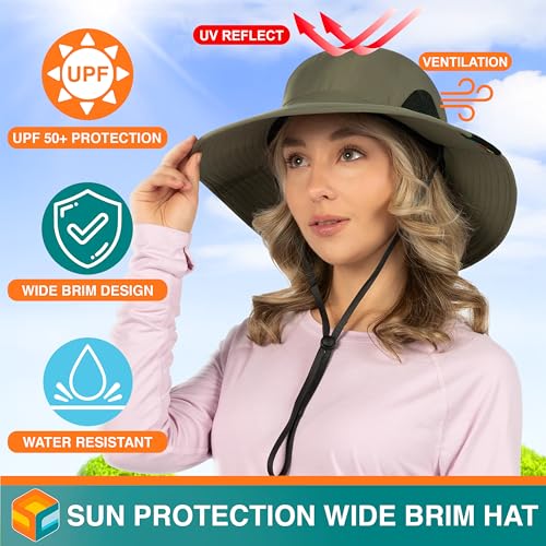 Image of SUN CUBE Wide Brim Sun Hat Men Women, Fishing Hats Sun UV Protection, Mens Hiking Bucket Hat Safari Beach Boonie, UPF 50+