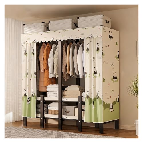 Armarios Dormitorio Plegable, Plegable Para Ropa Ropero Resistente, Perchero Organizador Con Funda De Tela Para Dormitorio, Armario Closet Con Barras De Colgar(Green,242cm/95.3inch)