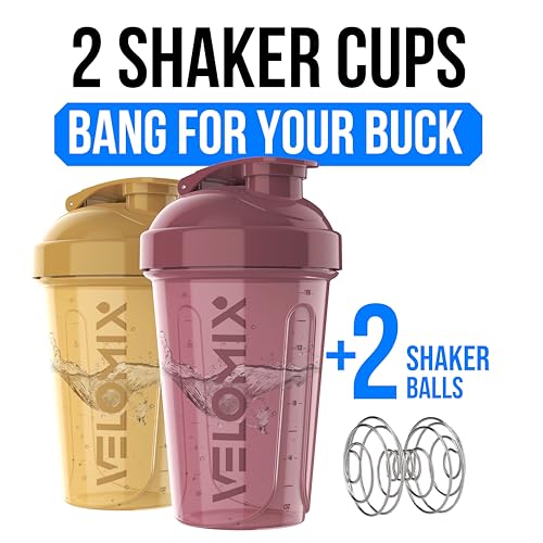 Image of VELOMIX -2 Pack- 20 oz Protein Shaker Bottles for Protein Mixes - 2x Wire Whisk | Leak Proof Shaker Cups for Protein Shakes and Pre Workout | Protein Shaker Bottle Pack (B8) Berry Surf