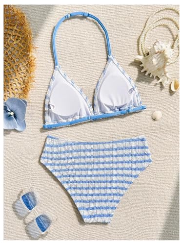 Image of RoseSeek Girl's Tie Dye Smocked 2 Piece Swimwear Sets Backless Halter Bikini Cute Brief Bathing Suit