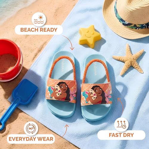 Image of Disney Minnie Mickey Encanto Lightning McQueen Lilo n Stich Sesame Street Little Mermaid Moana Slides Backstrap Slip-On Beach Sandals (Infant /Toddler /Little Kid)