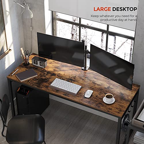 Vasagle Computer Writing Desk, 55 Inch Office Study Table, Work From Home, With 8 Hooks, Metal Frame, Industrial, 55.1", Rustic Brown #TOP5