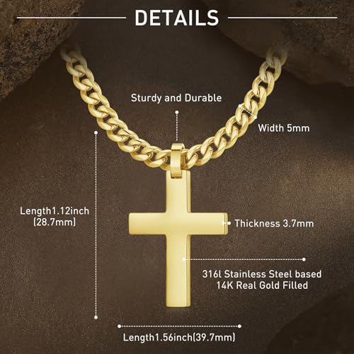 Image of Qlaway Cross Necklace for Men - 925 Silver Filled Stainless Steel Religious Pendant Necklace