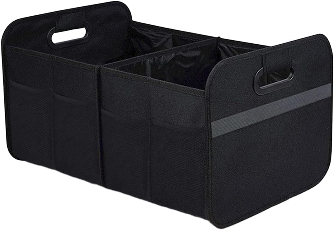 Car Trunk Organizer, Collapsible Multi-Compartment Auto Storage Box with 4 Pockets, Waterproof Oxford Fabric Car Trunk Container Accessories for Sedan SUV Truck (Black)