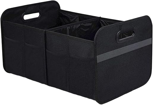 Car Trunk Organizer, Collapsible Multi-Compartment Auto Storage Box with 4 Pockets, Waterproof Oxford Fabric Car Trunk Container Accessories for Sedan SUV Truck Black